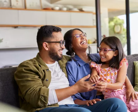 happy family on couch