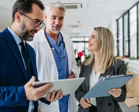 doctors talking positively with admin